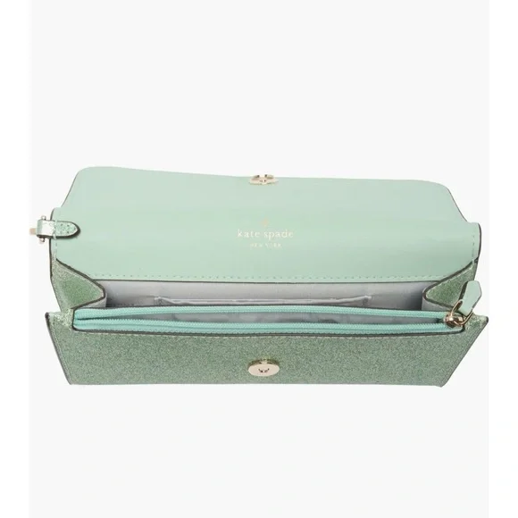 Kate Spade Kenzie Medium Flap Wristlet Seafoam Green Glitter New in Box KK332 - Picture 3 of 9